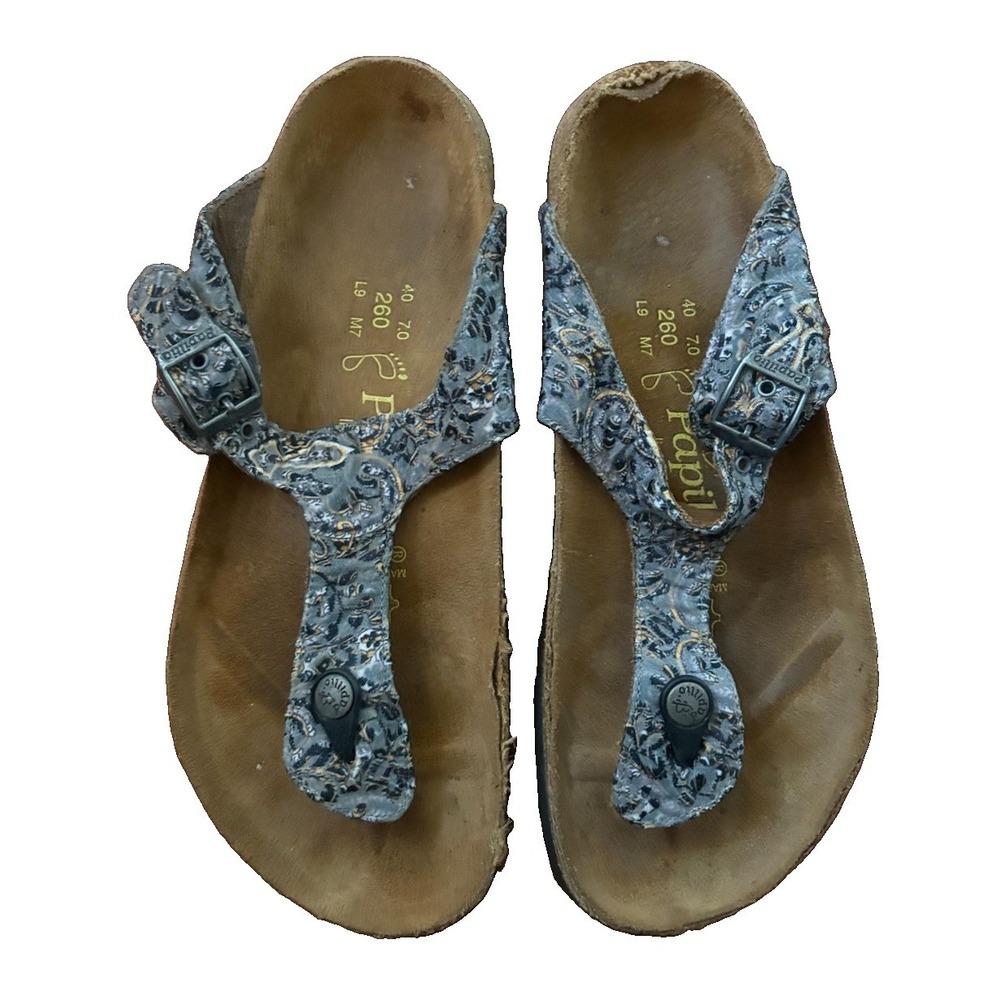 Papillio by Birkenstock Gizeh Blue Paisley Sandals Women 9 EU 40 Cork Buckle